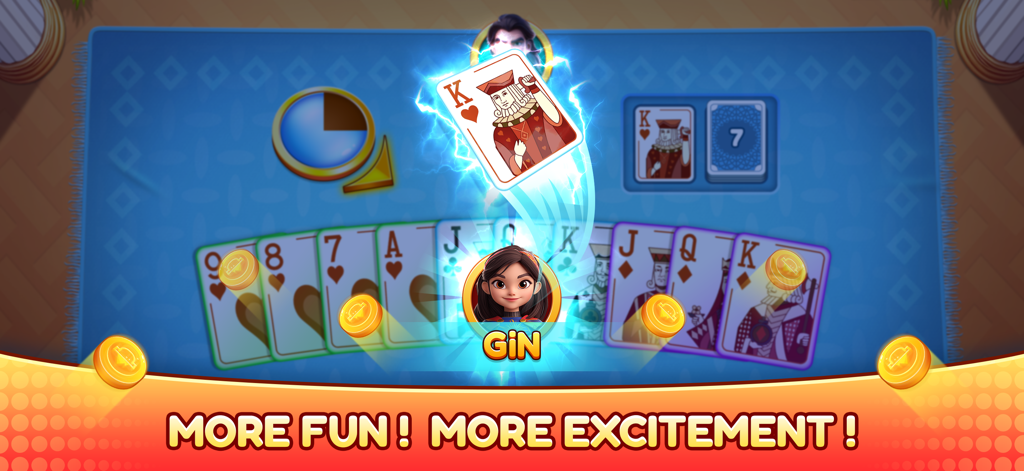 Tongits Club Offline - Gin Rummy gameplay interface in the Tongits Club Offline app showing cards and gold coins