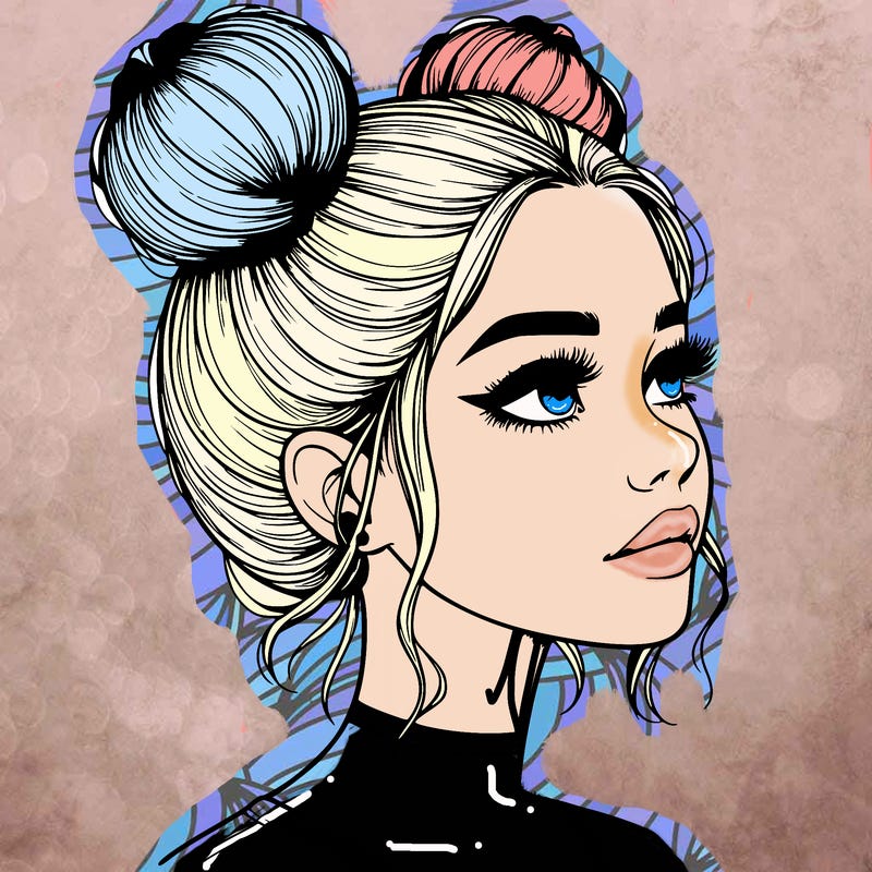 realistic girl with buns on the top of her head