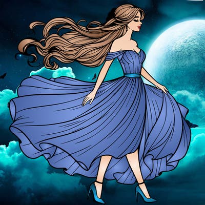 realistic woman in a dress flowing in the wind