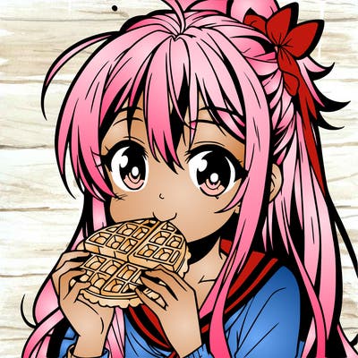 anime eating waffle