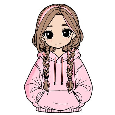 a realistic girl with a oversized hoodie and she has braids