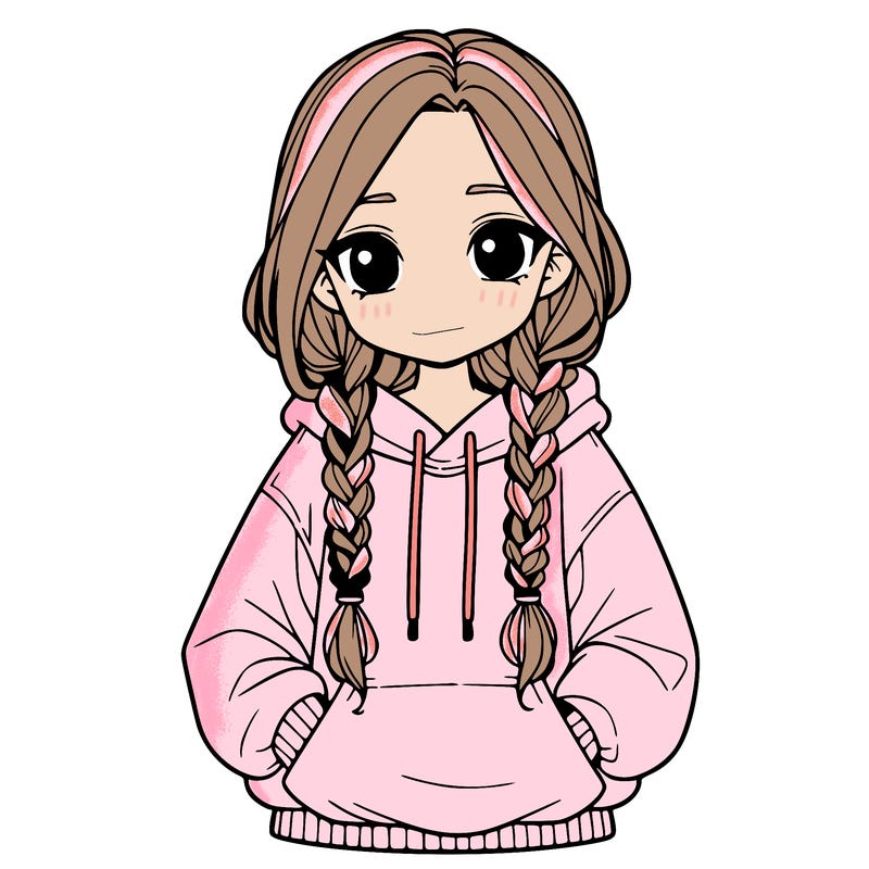a realistic girl with a oversized hoodie and she has braids