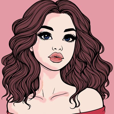 realistic girl with wavy hair and lips