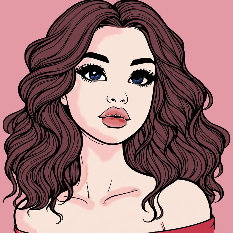 realistic girl with wavy hair and lips