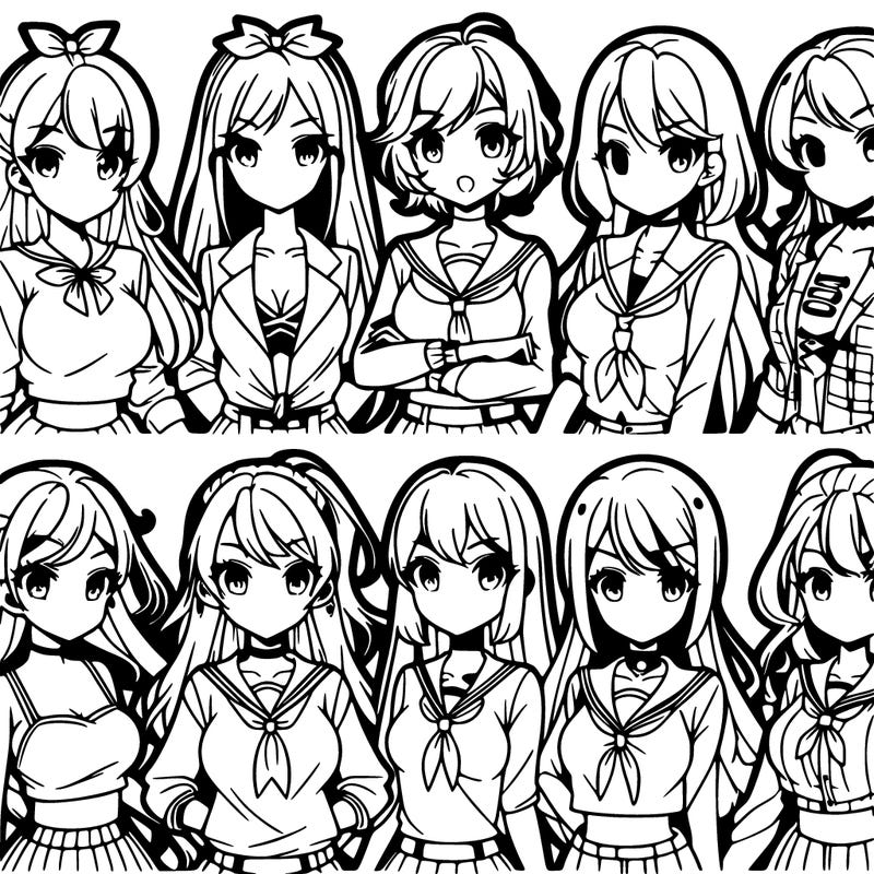 different anime girls in a row