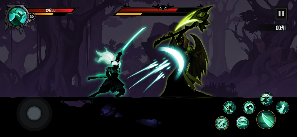 Shadow Knight ninja battling a winged boss in a dark fantasy forest