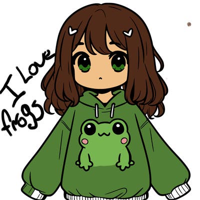 girl wearing frogging sweatshirt