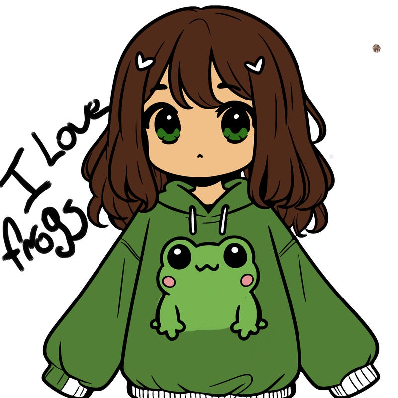 girl wearing frogging sweatshirt