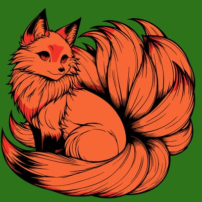 realistic detailed 9 tailed anime fox