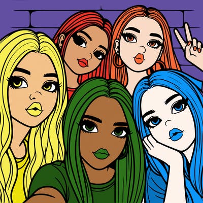 group of teen girls friends y2k up close in a selfie