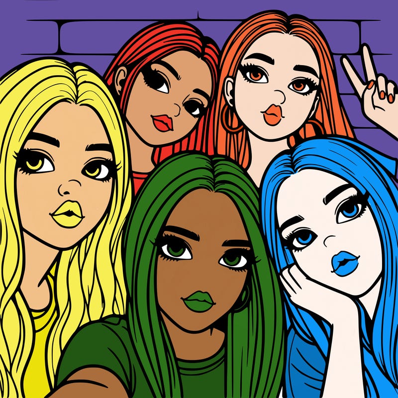 group of teen girls friends y2k up close in a selfie