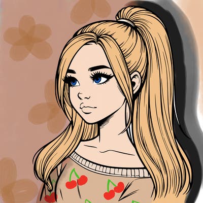 realistic girl with a high ponytail