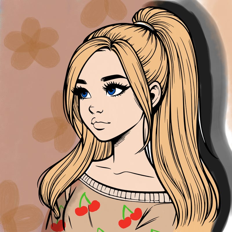 realistic girl with a high ponytail