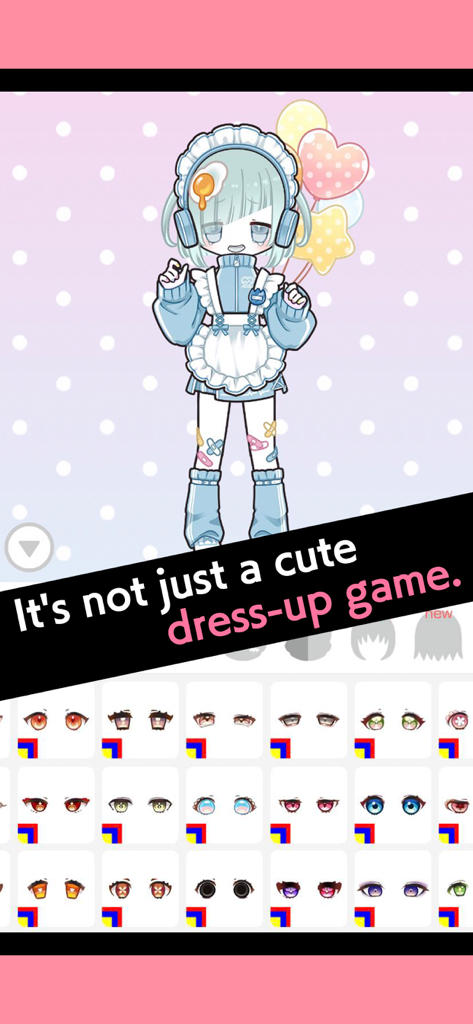 A cute and edgy anime character avatar with customizable eye options in the Black Lollipop dress up game