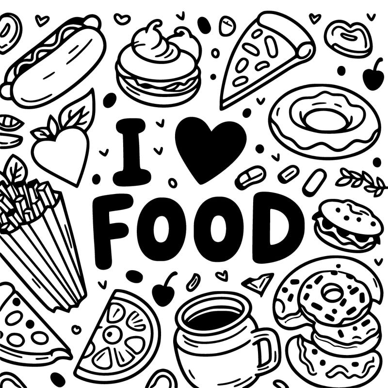 i love food text surrounded by food