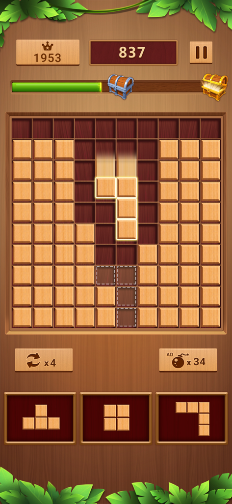 Block Puzzle - Wood Games - Wooden block puzzle game on a ten by ten grid