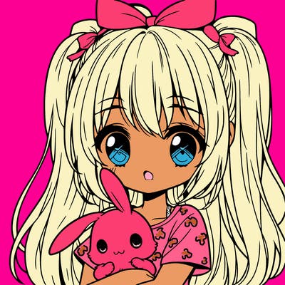 cute manga girl holding a bunny