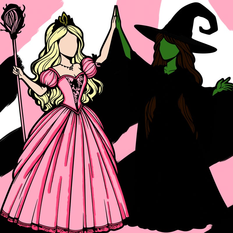 detailed realistic split of a princess and a witch