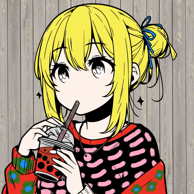 manga character drinking boba