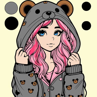 realistic girl in a animal pjs hoodie