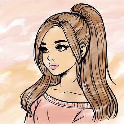 realistic girl with a high ponytail