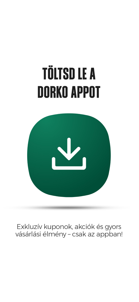 DRK - Download screen for the Dorko app featuring a large green icon and call to action text