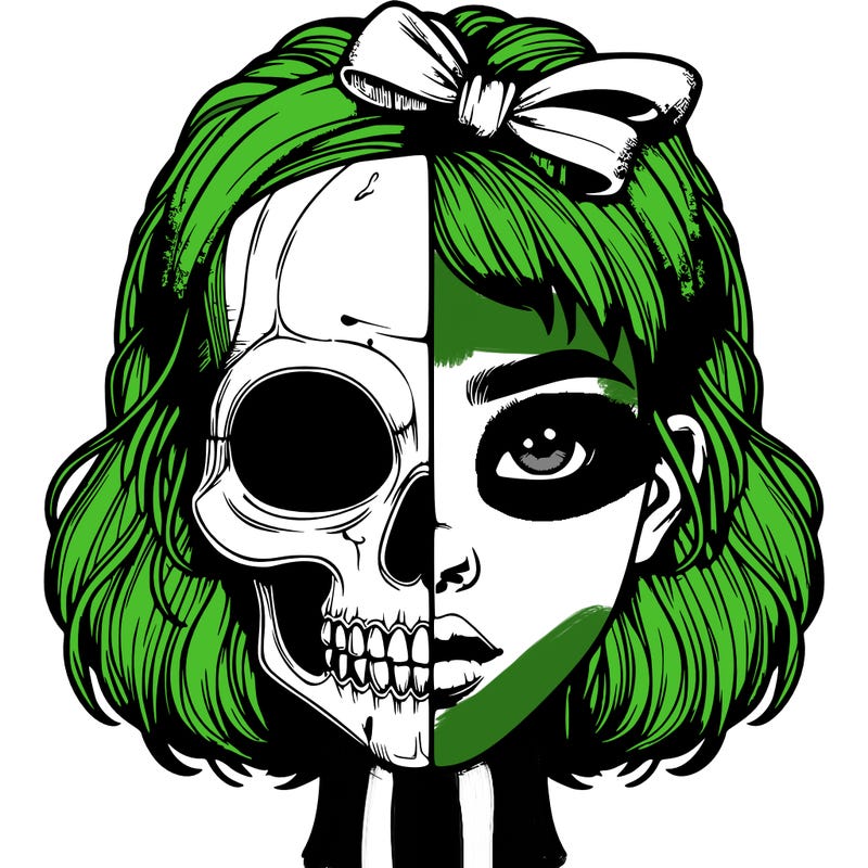 realistic girl with half skull mask