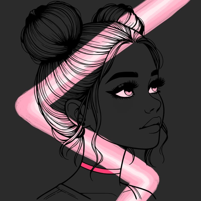 realistic girl with buns on the top of her head