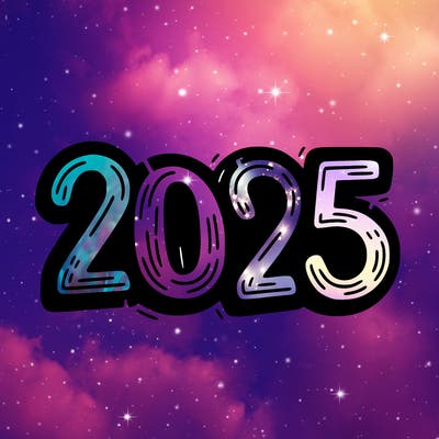 one line scrawled numbers sketch design “2025”