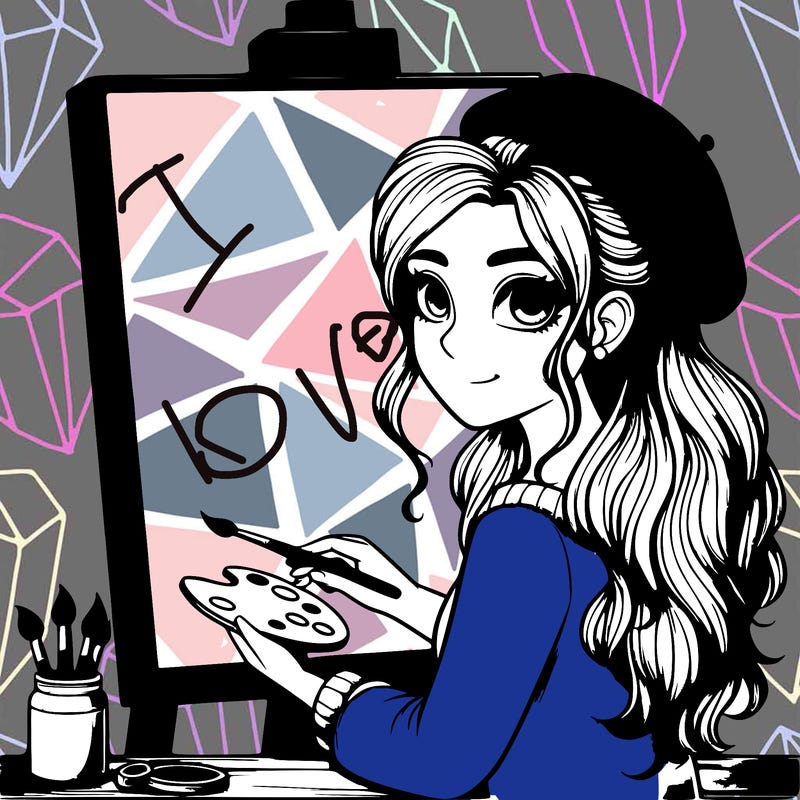 realistic girl artist painting a blank canvas