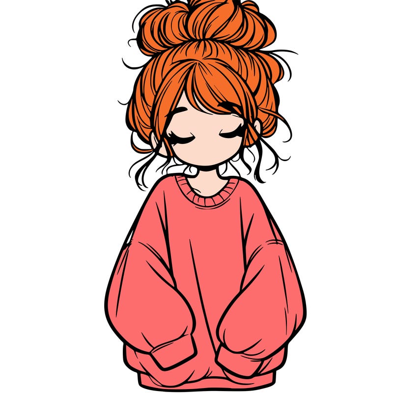 girl with baggy sweatshirt and messy bun