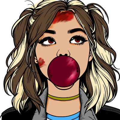 realististic girl blowing bubble -gum