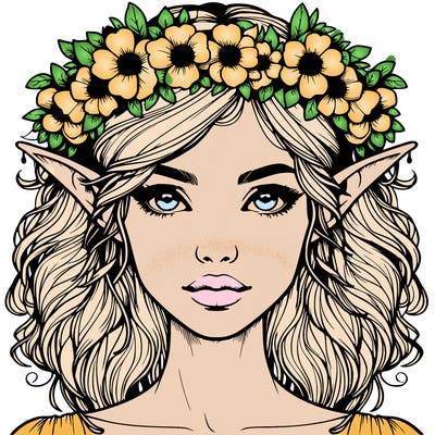 realistic female elf with flower crown