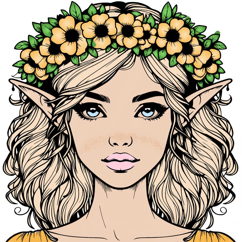realistic female elf with flower crown