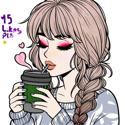 realistic girl drinking coffee