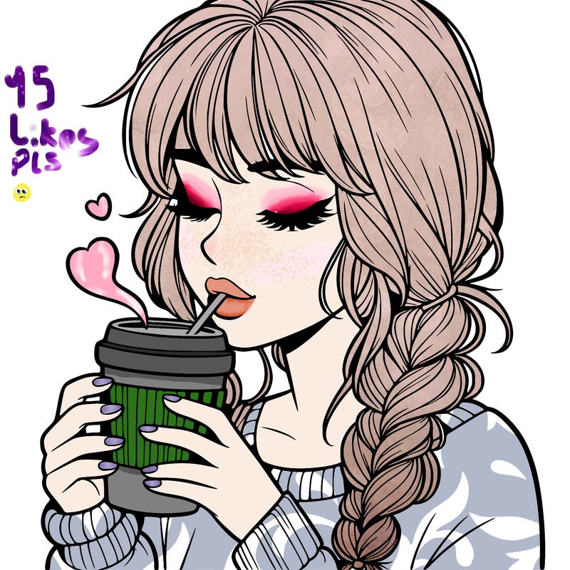 realistic girl drinking coffee