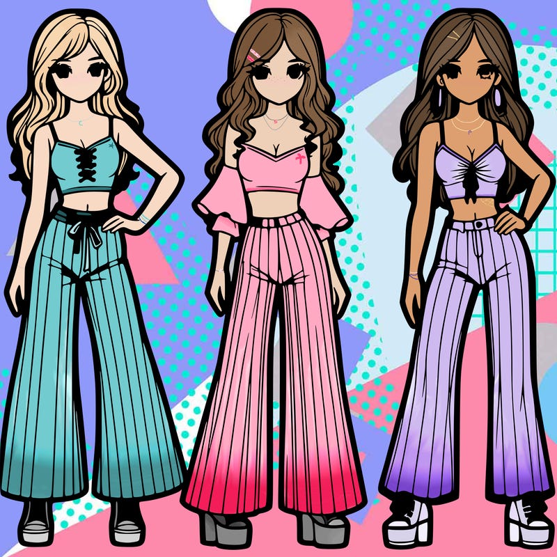 girls with flare pants and crop tops realistic