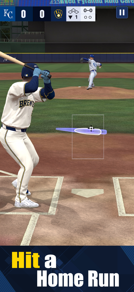 Una simulación realista de bateo de béisbol en MLB PRO SPIRIT con el texto Batea un Home Run