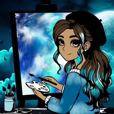 realistic girl artist painting a blank canvas