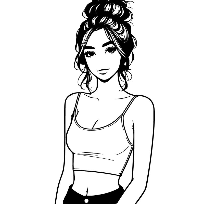 realistic model in crop top with messy bun