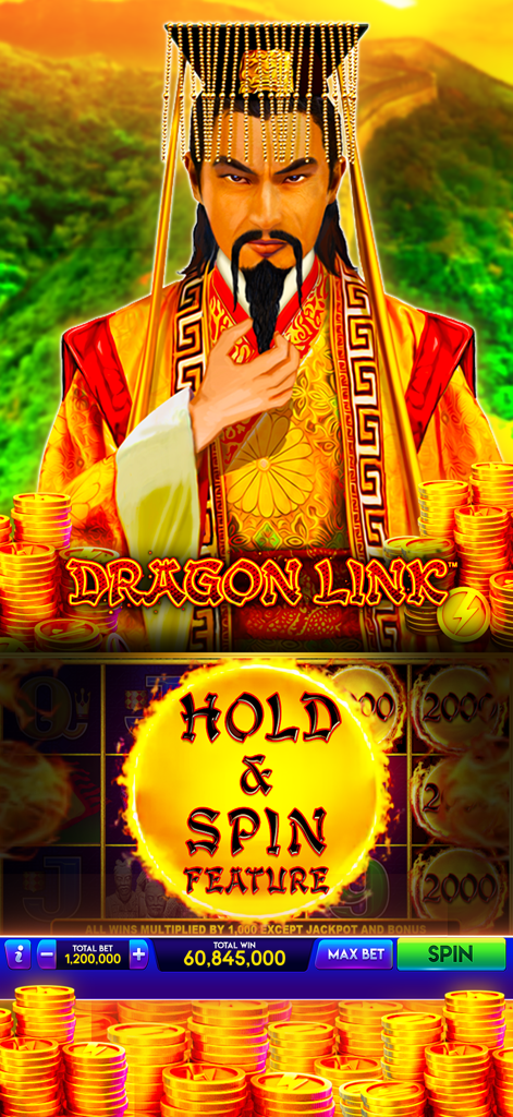 Lightning Link Casino Slots - Pantalla del juego de tragamonedas Dragon Link con el bono Hold and Spin en Lightning Link Casino