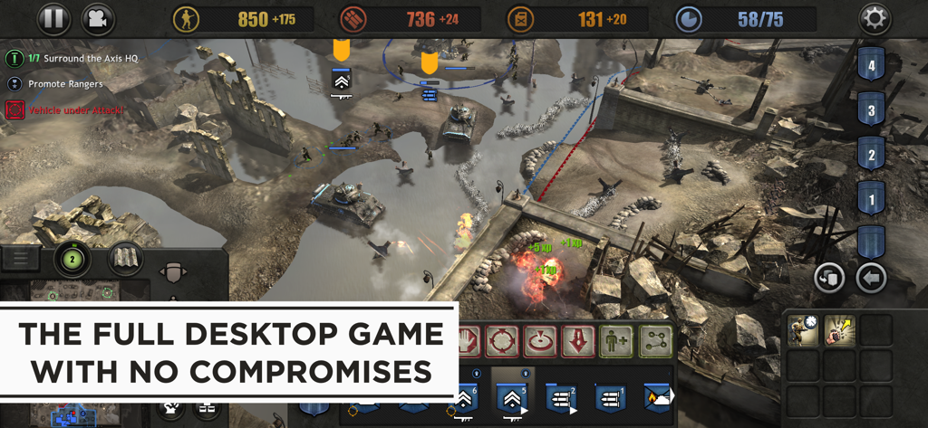 Company of Heroes Collection - Tactical World War II combat in Company of Heroes Collection with tanks and infantry units on a mobile interface.