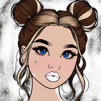 realistic girl with two buns on her hair and lips