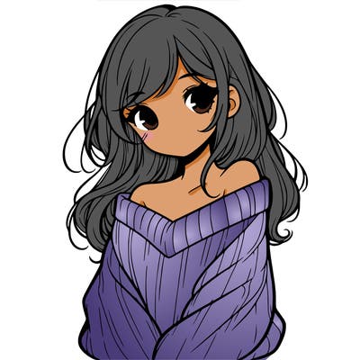 shy pretty girl wearing a sweater that is falling off one shoulder portrait