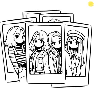 polaroid photo of 4 girls