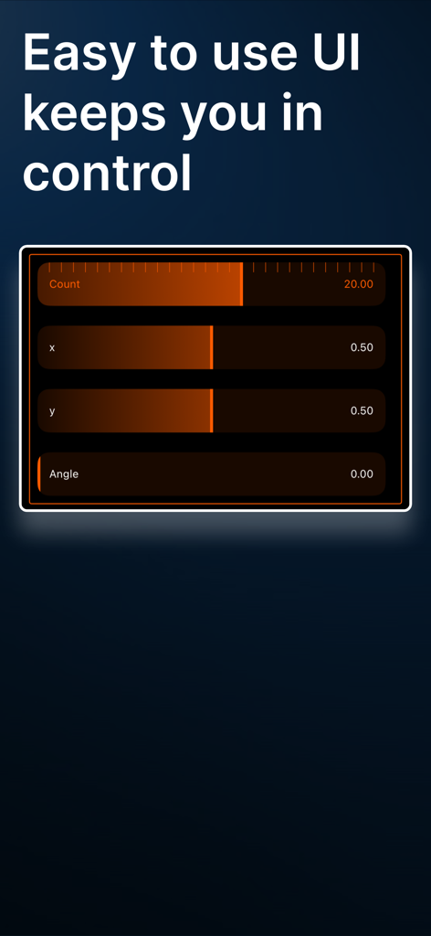 Interfaz de usuario del mezclador de video en vivo GoVJ que muestra controles deslizantes de parámetros fáciles de usar.