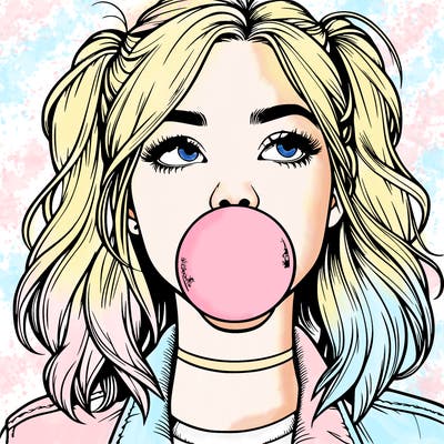 realististic girl blowing bubble -gum
