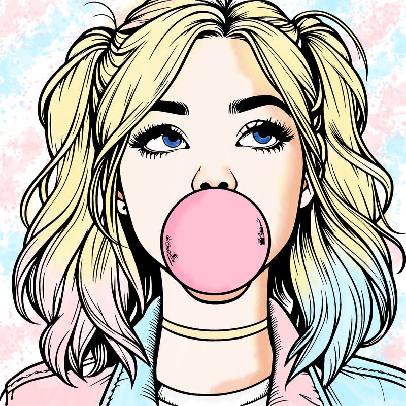 realististic girl blowing bubble -gum