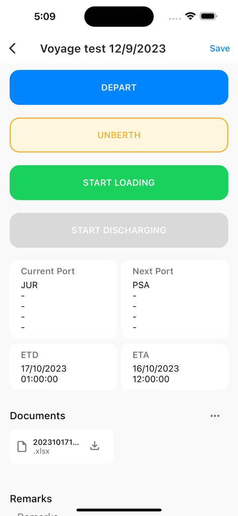 IMPL ERP - Interfaz de la aplicación IMPL ERP para seguimiento de viajes y operaciones logísticas