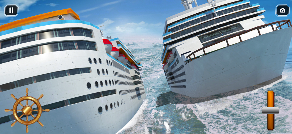 Ship Simulator Boat Games 2024 - Two large cruise ships sailing in a ship simulator mobile game